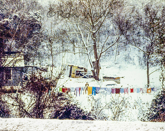 Clothes on line in snow, winter 1979, Canon f1, Kodachrome--2